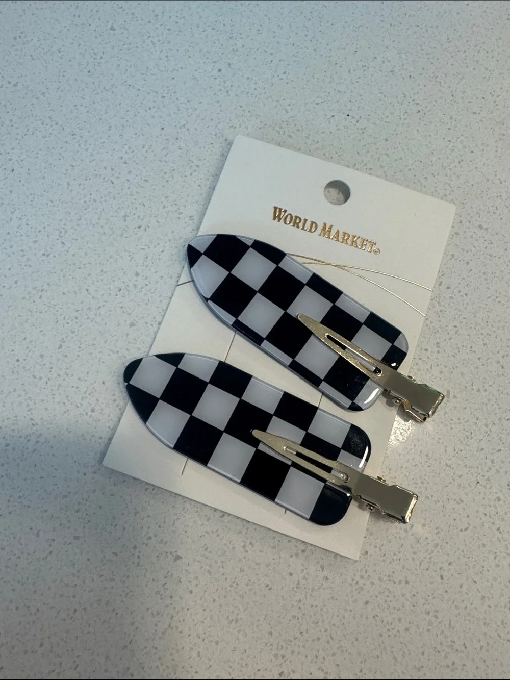 World Market Black & White Checkerboard Hair Clips - Set of 2